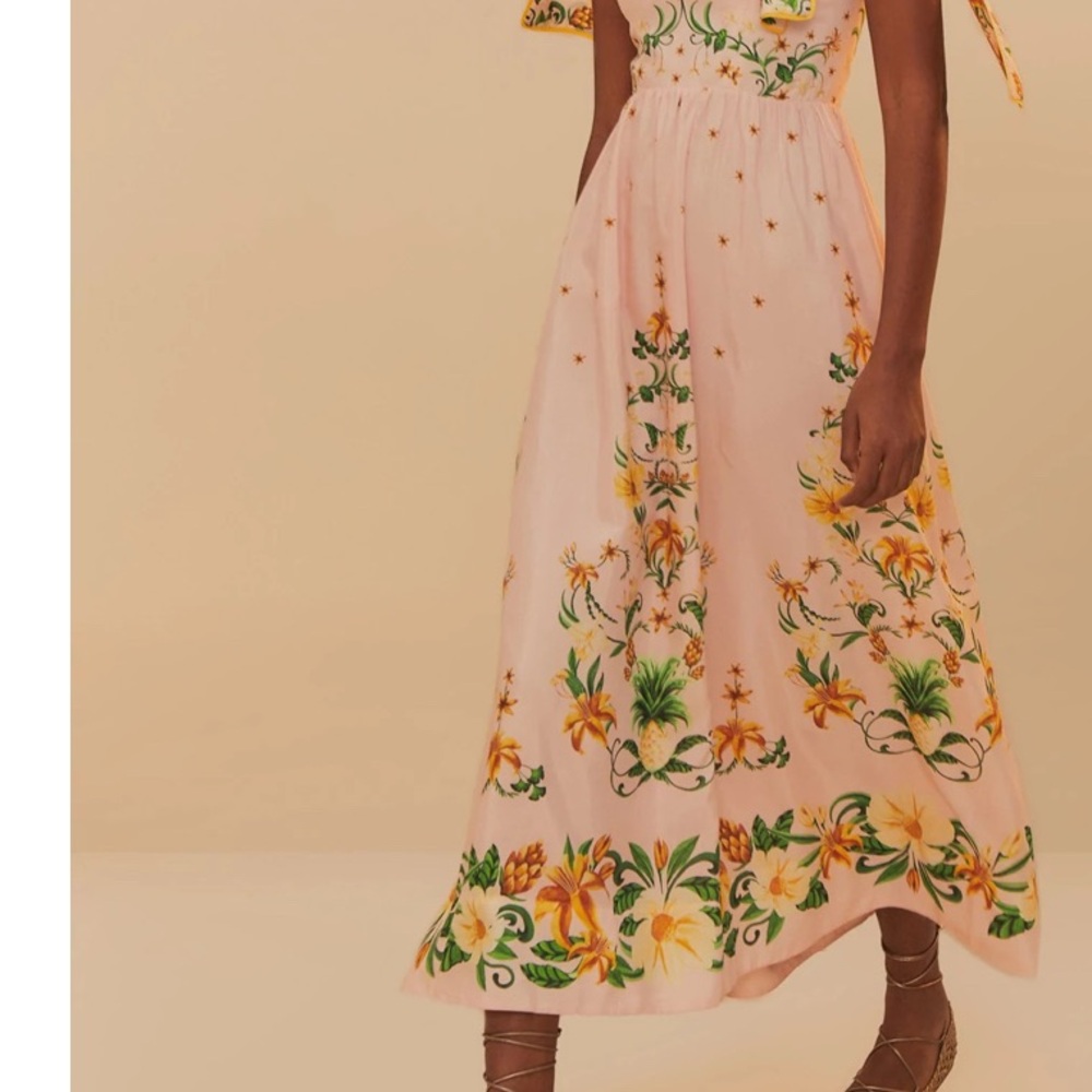 FARM Rio pink botanical beauty shoulder bow midi dress. NEW CONDITION - Picture 2 of 16